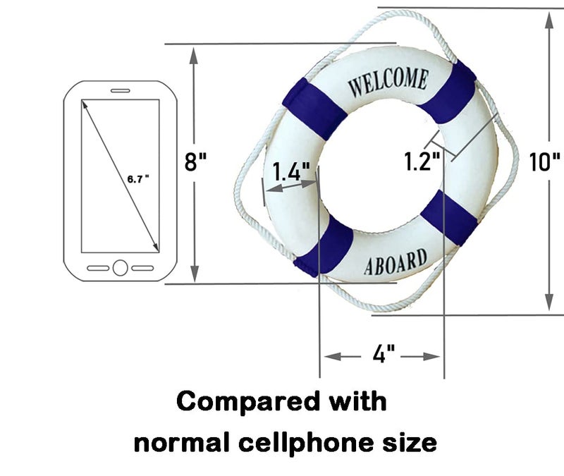 MorroMorn Lifebuoy Wall Hanging Decor - Welcome Aboard Mediterranean Style Home Decoration (Navy, 8") - Image 5
